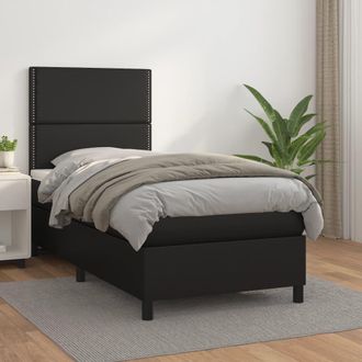 vidaXL Vidaxl - Cama Box Spring Con Colch&oacute;n Cuero Sint&eacute;tico Negro 90x190 Cm