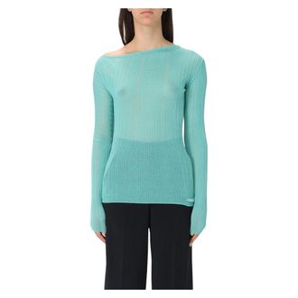 Pinko Sheer Crepe Top Vallelunga Style - Dames - Ronde hals truien - Blauw - S - Truien & Vesten