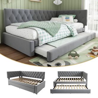 Matteo Grey Velvet Upholstered Daybed with Pull-Out Trundle - 3FT Single