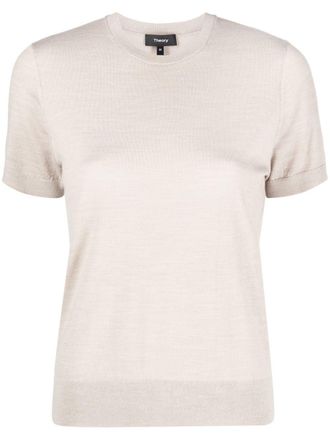 Theory short-sleeve knitted wool top - Neutrals