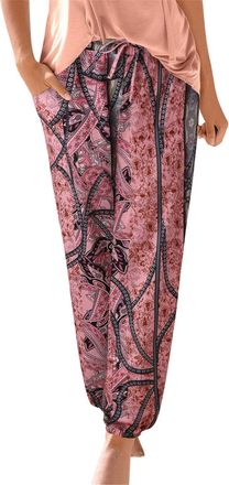 Generic Summer Boho Womens Beach Trousers - Drawstring Elasticated Waist Lounge Pants with Vintage Floral Print Linen Fabric - Baggy Harem Hippie Pants with P