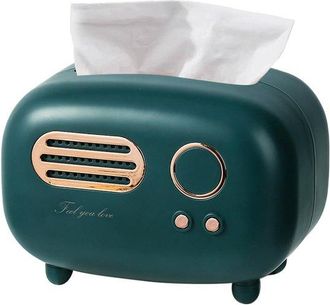 OEM Caja De Pa&ntilde;uelos Con Forma De Radio - Decoraci&oacute;n Para Guardar Pa&ntilde;uelos - Cocina U Oficina - Dise&ntilde;o Retro &Uacute;nico - 19,5 X 13 X 14 Cm - Verde