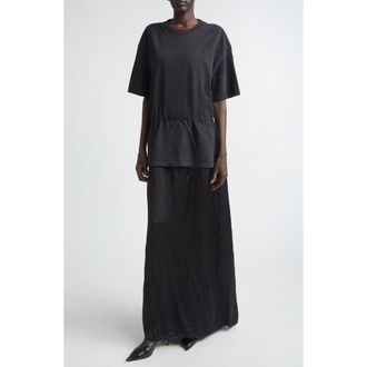 Haikure Joopy Drawstring Waist Mixed Media T-Shirt Dress in Black at Nordstrom, Size X-Small
