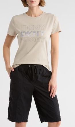 DKNY Rhinestone Glitter Logo T-Shirt in Pebble/Silver at Nordstrom Rack, Size X-Large