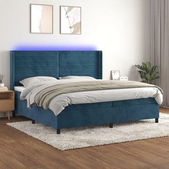vidaXL Cama Box Spring Colch&oacute;n Y Led Terciopelo Azul Oscuro 200x200 Cm Vidaxl