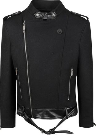 John Richmond Bikerjack met riem en iconische details - Heren - Jassen - Zwart - Maat: XL Wol