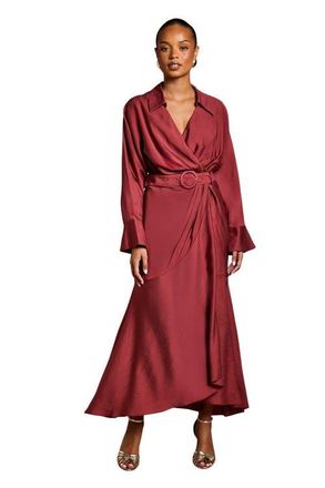 Coast Petite Long Sleeve Belted Wrap Dress in Burgundy at Nordstrom, Size 10P