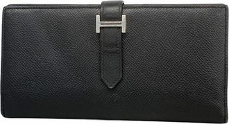 Herm&egrave;s Black Epsom Leather Long Wallet (Bi-Fold) (Pre-Owned)
