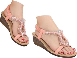 Generic Wedge Sandals For Women Ladies Rhinestone Shoes Fashionable Hollow Solid Color Casual Womens Wedge Sandal Comfortable Sandals Dressy Shoes With Arch S