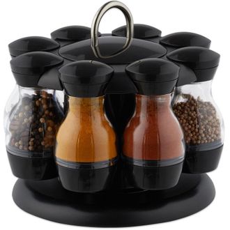 Relaxdays Relaxdays - Portaspezie, Girevole, 8 Spargispezie, Girevole, Portatile, Plastica, Metallo, HxD 17x19 cm, Nero Trasparente