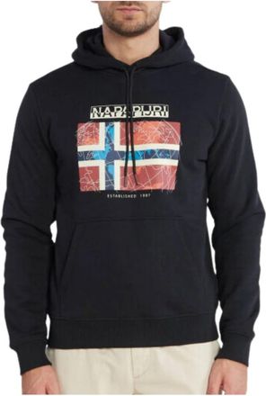 Napapijri Lange Mouw Katoen Zwart Vlag Hoodie - Heren - Hoodies - Zwart - M - Katoen - Hoodies & sweatvesten