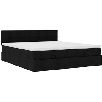 vidaXL Estructura De Cama Otomana Con Colchones Tela Negra 200x200cm Vidaxl