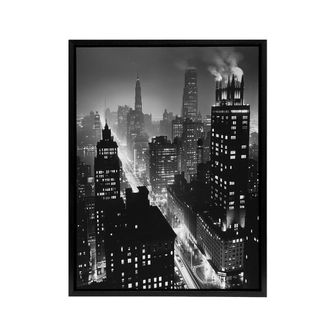 Artery8 Gotham City Cityscape Concept Art Framed Canvas Wall Art Print in Black | Size: W24 x H32