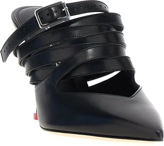 Alexander McQueen Womens Buckle-Strap Leather Mule Black Cow Heels