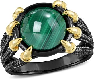 Mimi & Max 6ct TGW Malachite Roped Split-Shank Cocktail Ring in 2-Tone Yellow and Black Rhodium Plated Sterling Silver
