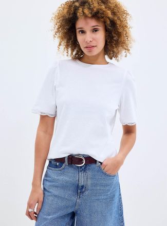 Contemporaine Womens Scalloped puff sleeves relaxed T-shirt
