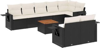 vidaXL Vidaxl - Set De Sof&aacute;s De Jard&iacute;n 8 Piezas Y Cojines Rat&aacute;n Sint&eacute;tico Negro