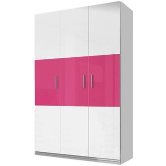 Mirjan24 Armario Salmere 108, Blanco + Blanco Brillante + Rosa Brillante, 198x120x55cm, Puertas De Armario: Con Bisagras, N&uacute;mero De Estantes: 6