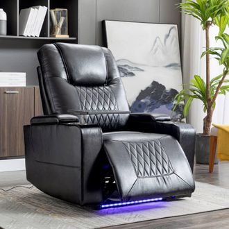 Matteo Electric Recliner Chair - Black PU Leather - USB, Swivel Tray, Storage