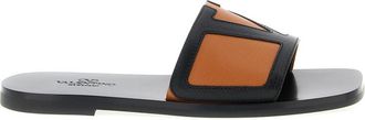 Valentino Garavani Brown Black Logo Slides