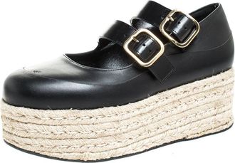 Marni Black Leather Buckle Detail Platform Espadrilles Flats