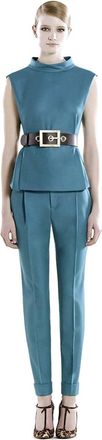 Gucci Womens Turquoise Wool Cashmere Elastane Mock Neck Funnel Top (Size 42)