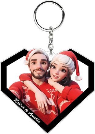 Generic Personalized Cartoon Style 3D Photo Keychain Custom Name Caricature Picture Frame Keychain Gifts for Men Women Family, Heart, Medium