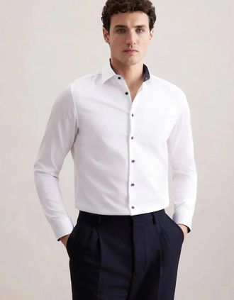Seidensticker Seidensticker Mens Slim Fit No Iron Contrast Kent Collar Business Shirt White - Size: 40/Regular