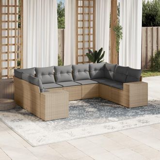 vidaXL Set De Sof&aacute;s De Jard&iacute;n 9 Pzas Con Cojines Rat&aacute;n Sint&eacute;tico Beige Vidaxl