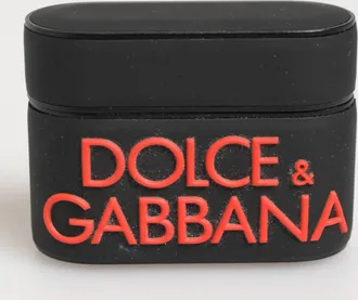 Dolce & Gabbana Black Orange Rubber Logo Embossed Accessory Airpods Case
