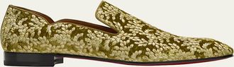 Christian Louboutin Mens Dandy Chick Embroidered Velvet Loafers