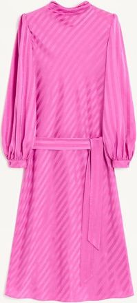 Valentino Midi Dress In Shiny-Matte Jacquard With Logo-Stripe Woman FUCHSIA 36