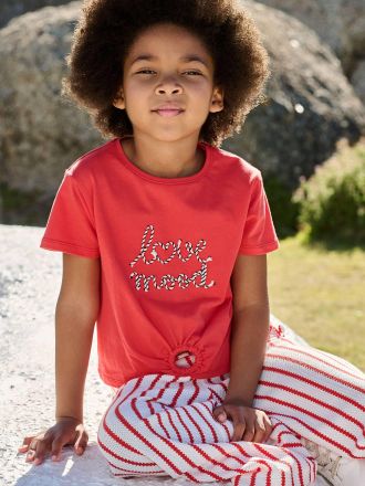 Vertbaudet T-Shirt M&auml;dchen mit Zierknoten am Saum rot