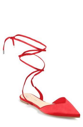Journee Collection Lace-up Pointed-toe Flat in Red at Nordstrom Rack, Size 6.5