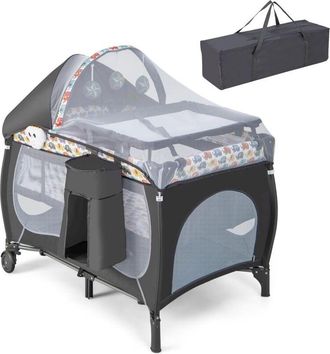 Costway Costway - 5 in 1 Lettino da Campeggio Pieghevole, Culla Neonato da Viaggio con Fasciatoio Materasso e Zanzariera, Box Bambini Portatile con Borsa