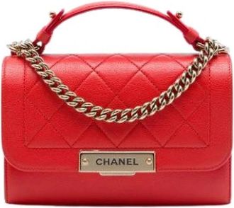 Chanel Pre-owned Label Click Satchel - Dames - Vintage Handtas - Rood - ONE Size - Leer - Vintage