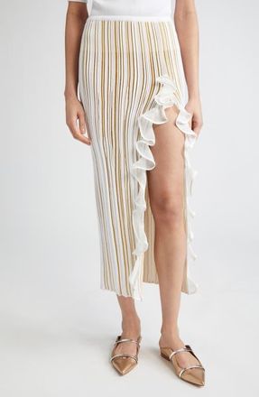 Giambattista Valli Ruffle Front Slit Knit Skirt in Gold/Ivory at Nordstrom, Size 0 Us