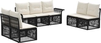 vidaXL Conjunto De Sof&aacute;s De Jard&iacute;n 7 Uds. Negro Rat&aacute;n Sint&eacute;tico Vidaxl