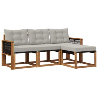 vidaXL Conjunto De Sof&aacute;s De Exterior 4 Pcs Natural Y Gris Claro Vidaxl