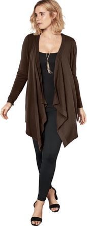 Roaman's Plus Size Lightweight Handkerchief Hem Cardigan Sweater in Chocolate at Nordstrom, Size Medium