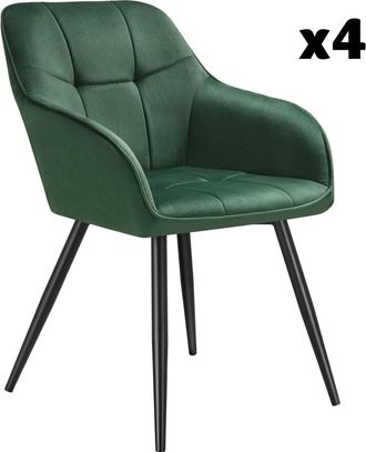 TecTake 4 Sillas de comedor, efecto terciopelo, 58 x 62 x 82 cm verde/negro