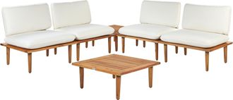 Beliani Conjunto De Jard&iacute;n 4 Plazas Moderno De Madera De Acacia Certificada Con Cojines Blanco Crema Frascati