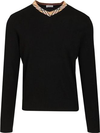 Burberry Maxim Mrn Wol Gebreid - Heren - V-hals truien - Zwart - XL - Wol - Truien & Vesten