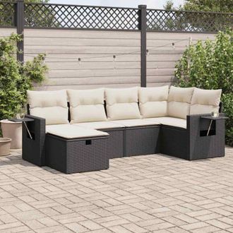 vidaXL Set De Sof&aacute;s De Jard&iacute;n 6 Piezas Y Cojines Rat&aacute;n Sint&eacute;tico Negro Vidaxl