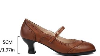 Generic Womens Vintage Mary Janes Kitten Heels Round Toe PU Leather Upper Adjustable Ankle Strap with Buckle Non-Slip Dress Office Work Shoes,Black,3.5 UK