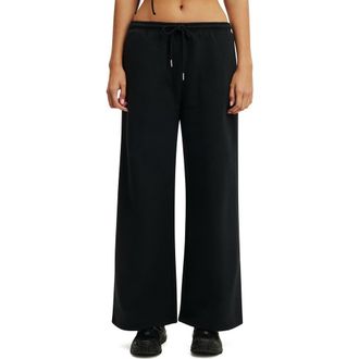 Cotton On Womens Active Plush Tie Waist Wide Leg Sweatpant in Black at Nordstrom, Size X-Small
