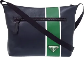 Prada Green Navy Leather Shoulder Bag (Pre-Owned)
