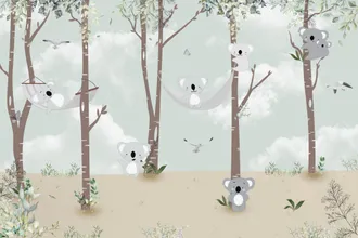 OEM Carta Da Parati Fotografica Per Bambini Con Allegri Panda Che Si Riposano In Una Foresta Su Unamaca Dwk331 200x135