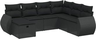 vidaXL Set De Comedor De Jard&iacute;n 7 Pzas Y Cojines Rat&aacute;n Sint&eacute;tico Negro Vidaxl