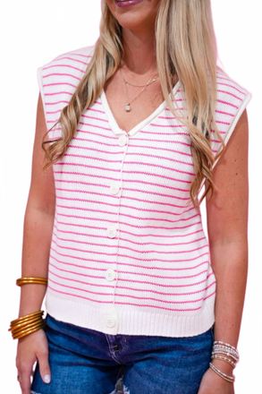 Staccato Striped Vest Cardigan In Pink